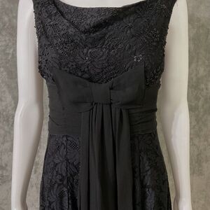 Hunza Beaded cocktail party Dress S Fairy Whimsy Goth Black Tie Gala Bow crochet
